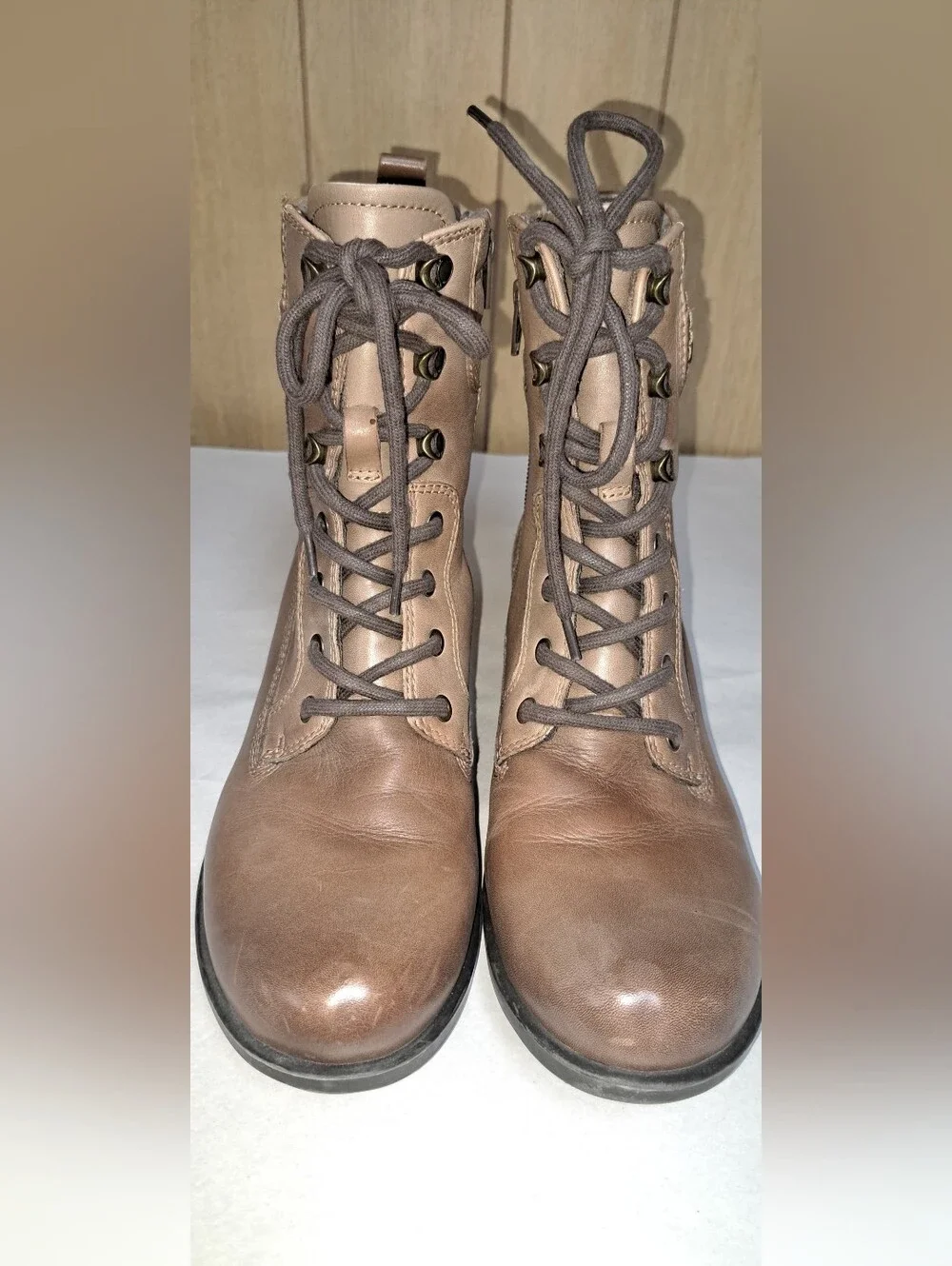 Earth Shoes Denali Anchor Lace Up Side Zip Heel Boots Walnut Brown Size 11 M